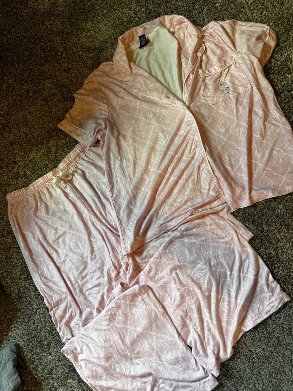 Baby Phat Light Pink Short Sleeve Pajama Set with Subtle White Print